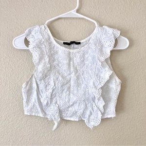 Embroidered ruffle crop top
